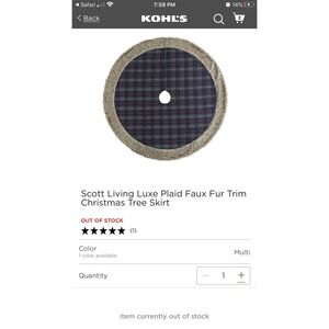 Scott Living Tree Skirt New With Tags Plaid Faux Fur